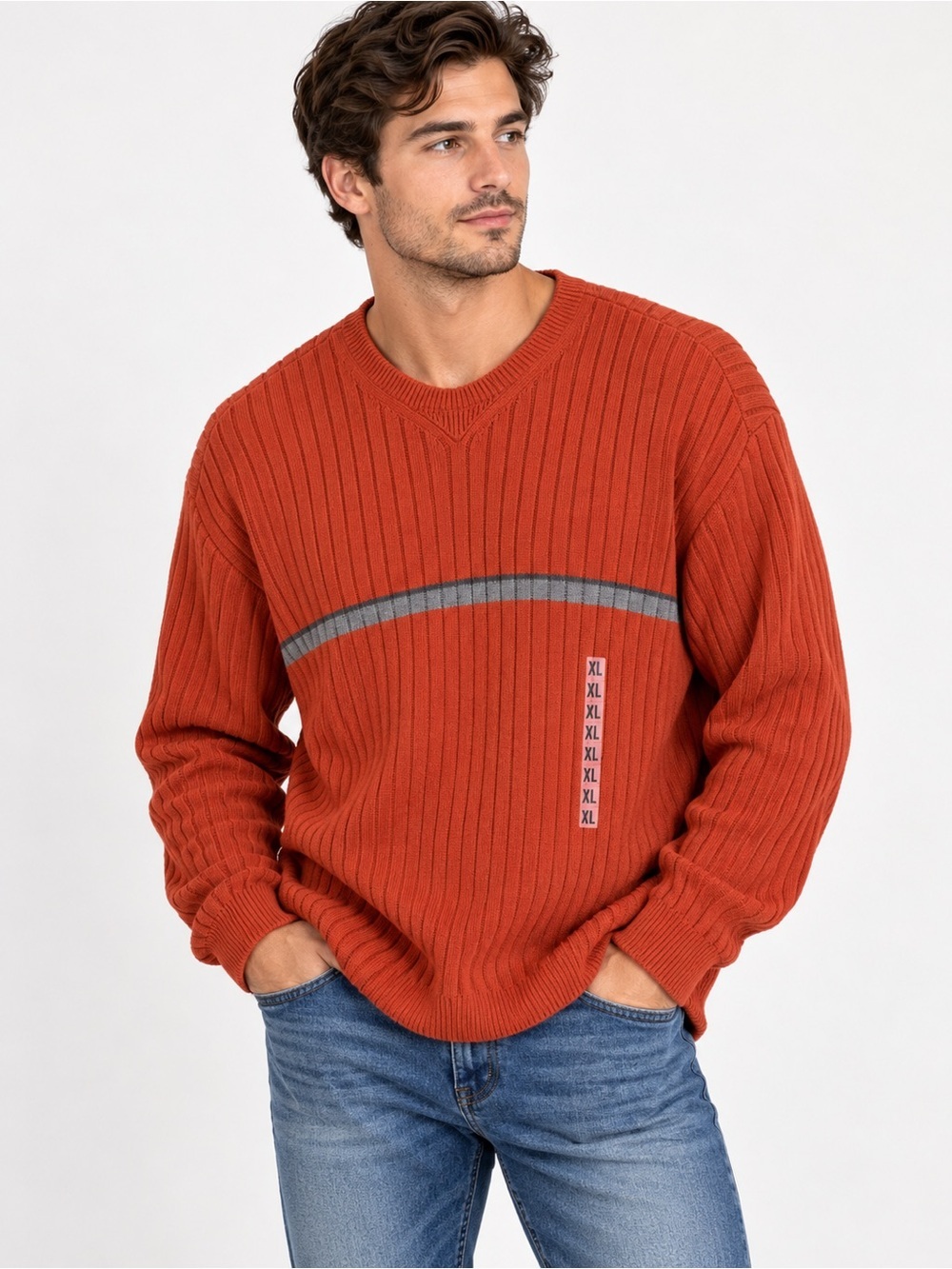 Arrow Men's Ribbed Burnt Orange Crewneck Sweater Size XL NWT
